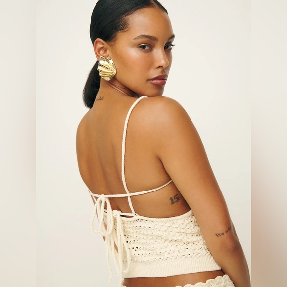 Reformation Horchata Cream Heidi Knit Crochet Tank Top - Picture 3 of 8